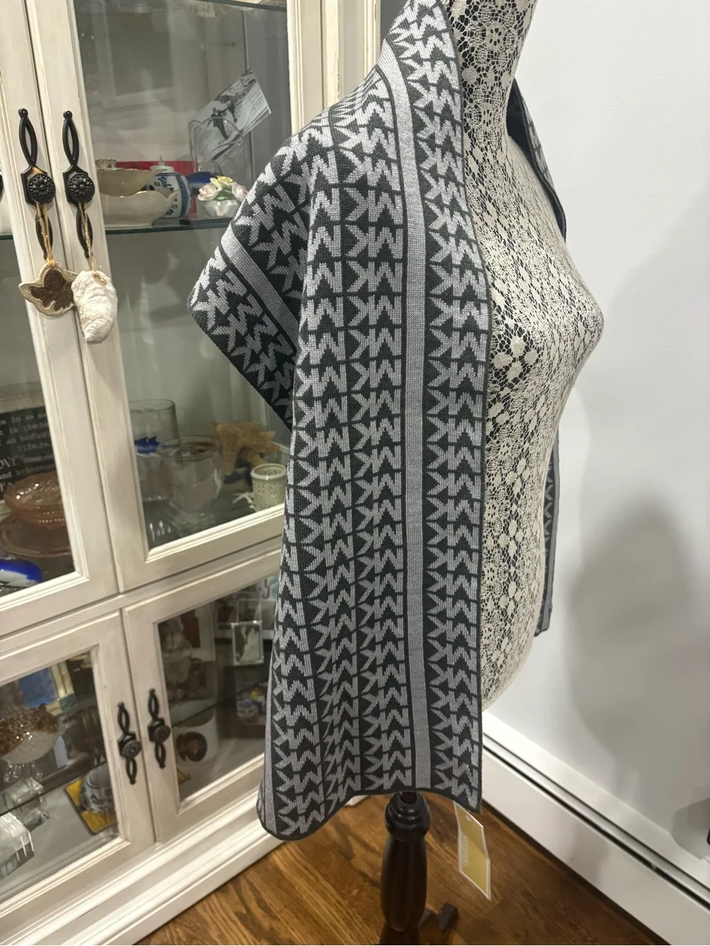 Michael Kors Gray and Dark Gray MK Logo Knit Scarf